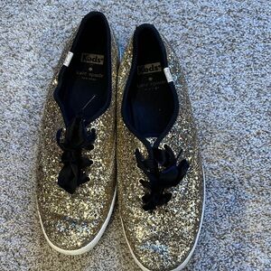 Keds Kate Spade Gold Glitter Sneakers with Black Accents